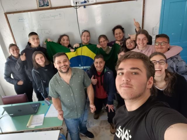 Selfie com os alunos depois da aula